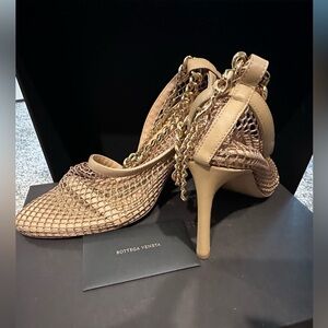 Bottega Veneta Beige Mesh Chain Heels